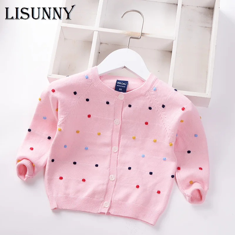 

Girls Cardigan Sweater Autumn New 2022 Colored Dots Infants Children Cotton Knitwear Baby Top Kids Coat Toddler Clothes 0-5y