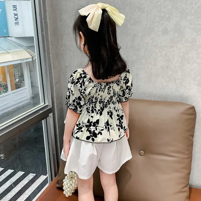 

Girls Clothing Sets Summer Cotton Vest Two-piece Puff Sleeve Children Sets Casual Fashion Toddler Girls Clothes Suit Pants