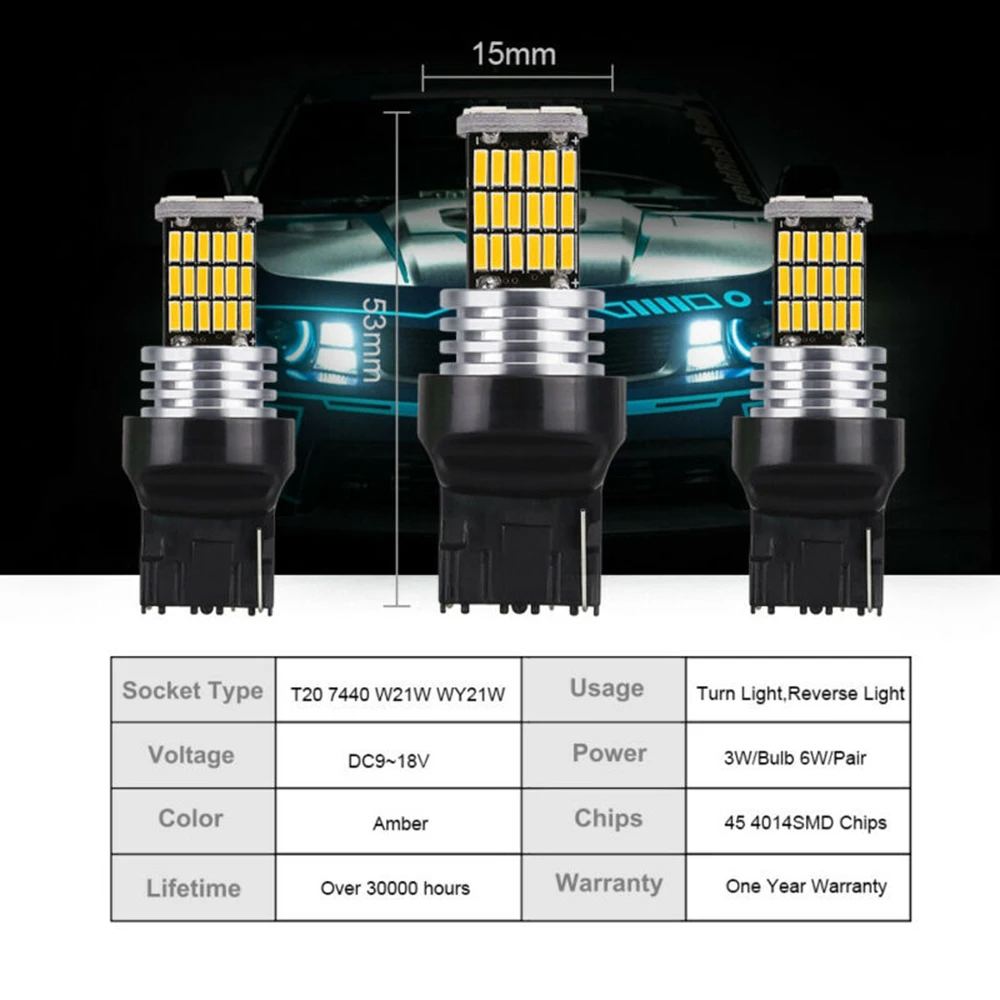 

Lamp LED Lights Bulbs Replacement Car Auto 2Pcs DC9V-18V Turn signals Set
