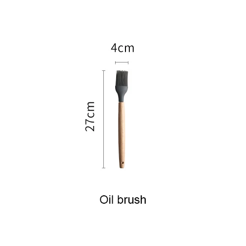 Oil brush Силиконовые кухонные инструменты Наборы для приготовления пищи суповая ложка лопатка антипригарная лопата с деревянной ручкой специальная термостойкая конструкция - Цвет: Oil brush