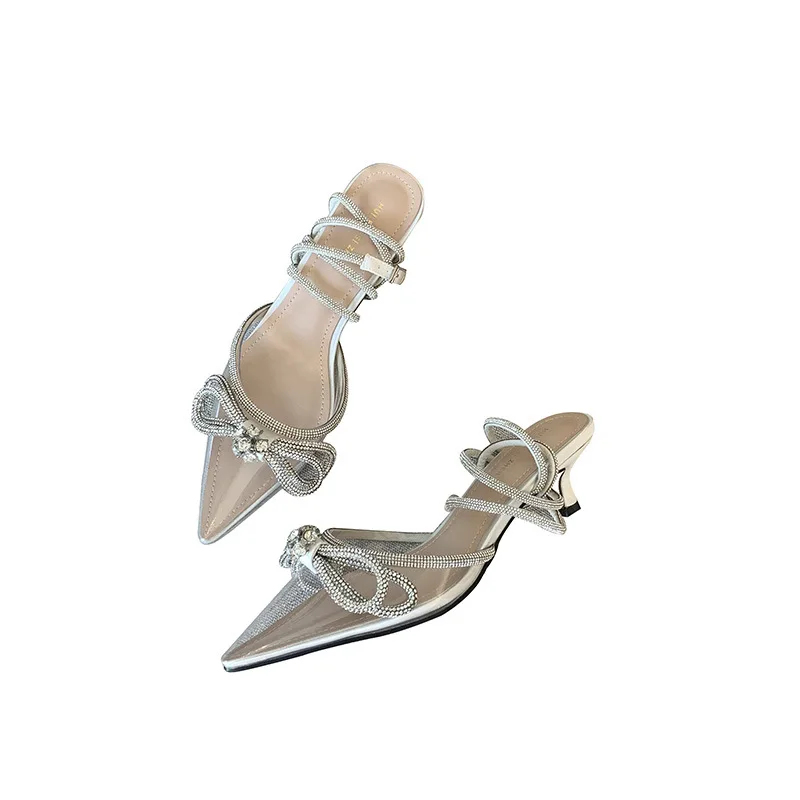 

Bow Shoes Female Sandal 2021 Women's Buckle Strappy Heels Comfort Velvet Girls Beige Low New Fabric Rubber Scandals Basic Casua