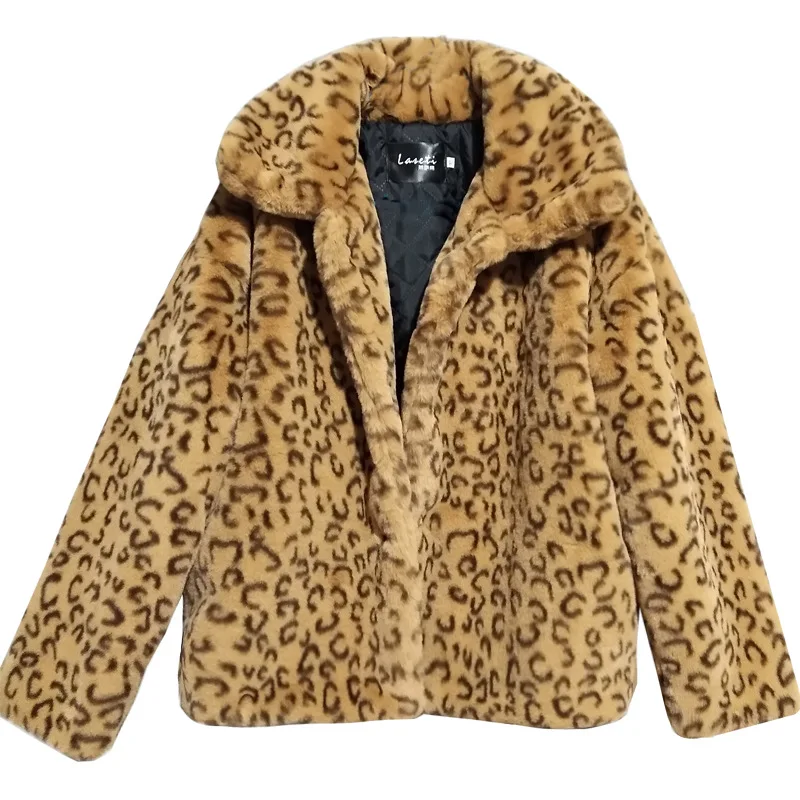 

GAMPORL 2021 Autumn and Winter New Fashion Faux Rabbit Fur Fur Coats and Jackets for Women Mid-length Thicken Coat Leopard Print