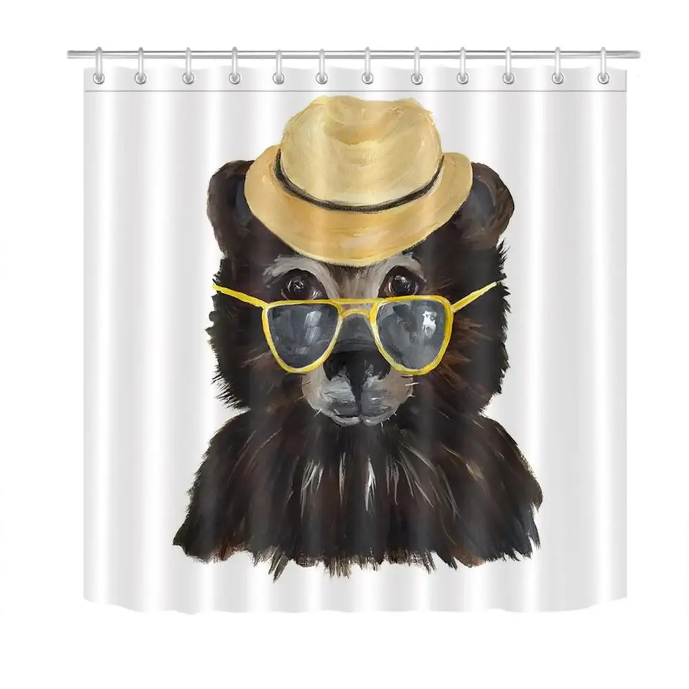 Акварельная занавеска для душа с изображением коричневого медведя животного