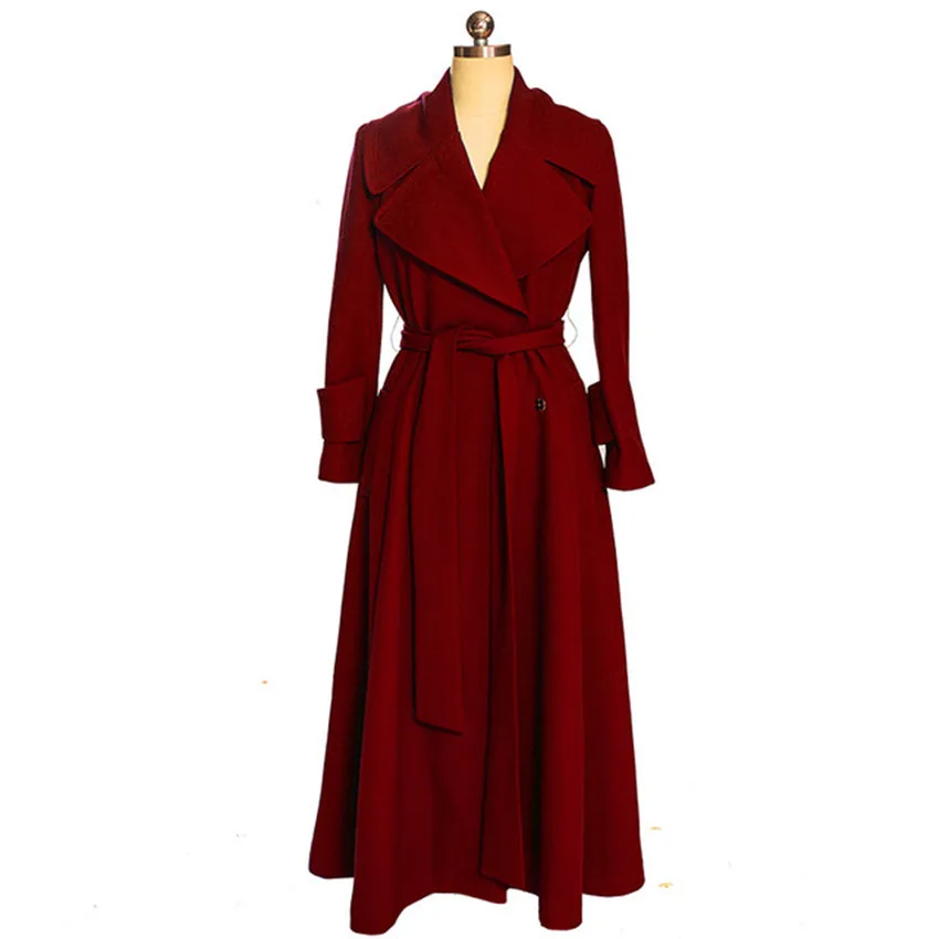 Women x- long trench coat New spring autumn fashion lapel red casual windbreaker 2XL