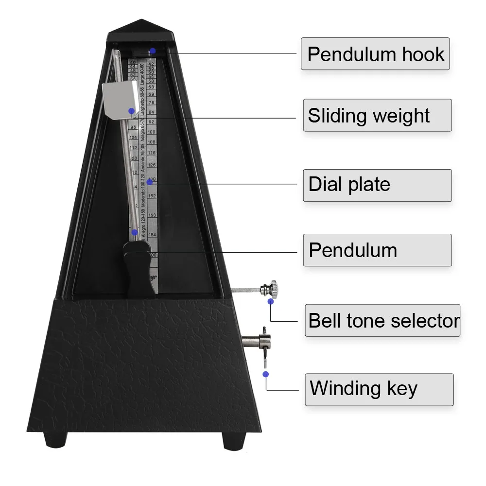 Black Vintage Tower Type Musical Mechanical Metronome Bell Ring Rhythm Pendulum for Guitar Bass Piano Violin Ukulele | Спорт и