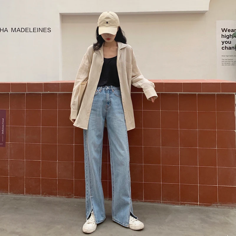 

Jeans Women Loose New Spring High Waist Jeans Fashion Casual Split Vertical Wide Leg Pants