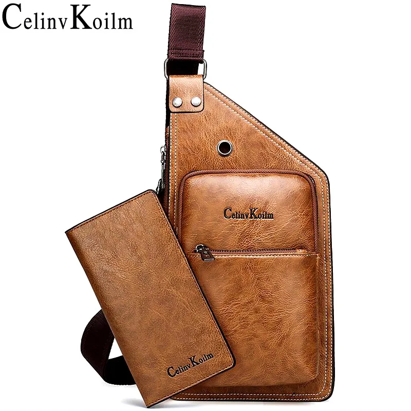 

Celinv Koilm Famous Brand Man's Sling Bag Leather Men Chest Bags Fashion Simple Travel Crossbody Bag For Young Man Messenger Bag