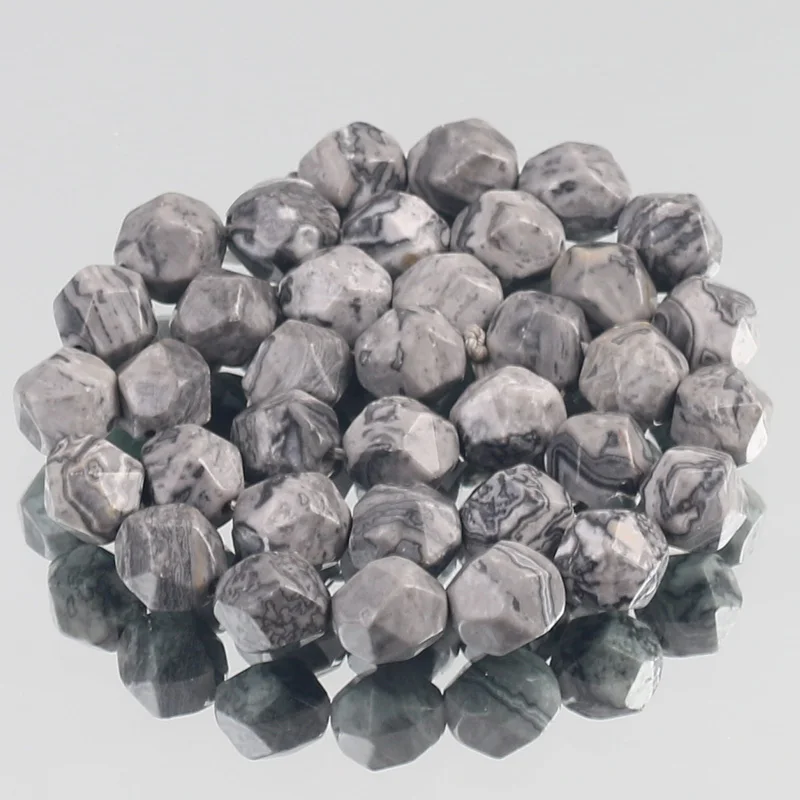 

AAA Natural Faceted Grey Jaspers Stone Bead for Jewelry Making DIY Bracelet Necklace Loose Spacer Beads 6/8/10m m 15" Inch