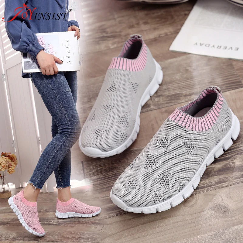 Women Shoes Knitting Sock Sneakers Women Spring Summer Slip On Flat Shoes Women Plus Size Loafers Flats Walking krasovki Famela
