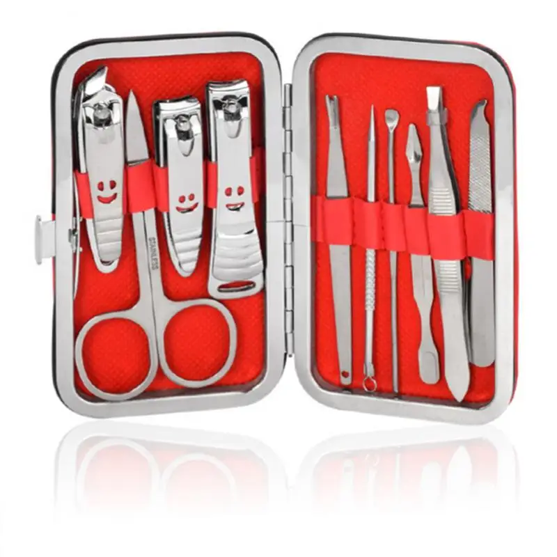 

10PCS/set Nail Art Manicure Tools Nails Clipper Scissors Tweezer Manicure Sets Nail Care Nipper Ear Pick Kit With Case Manicure