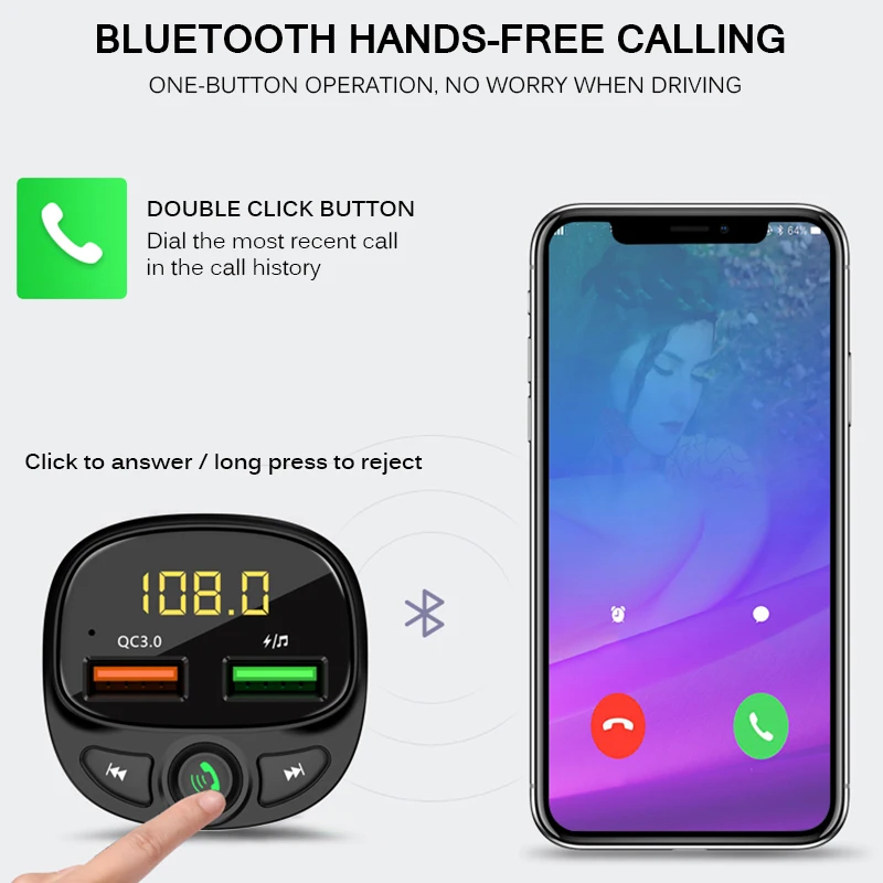 Автомобильный Fm трансмиттер Onever Bluetooth 5 0 с функцией быстрой