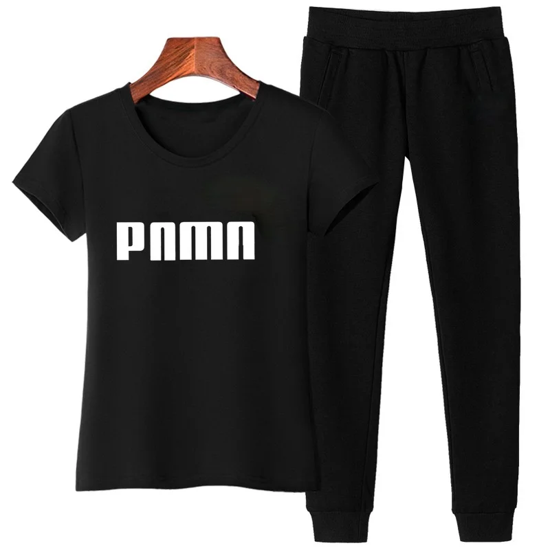 

Summer foreign trade tide brand printed short sleeve trousers casual slim two piece suit