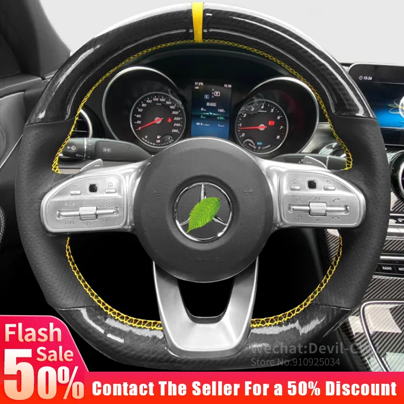 

Carbon fiber leather Steering Wheel Cover For Mercedes-Benz GLC C-Class A E-Class C260L E300L A200L GLA A-AMG car accessories