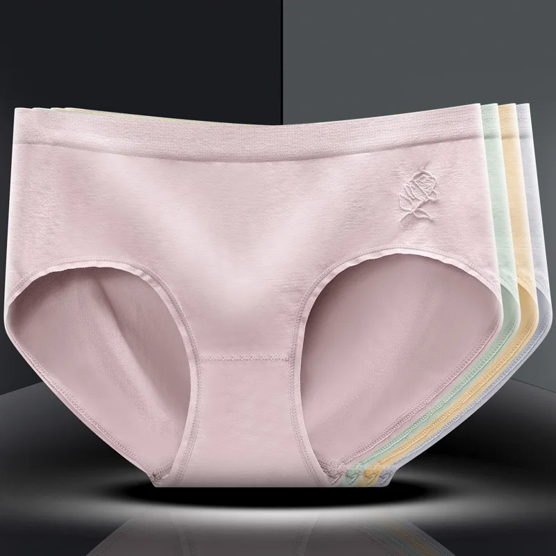 

Korean Elegant Seamless Women Underwear Rose Flower Breathable Briefs Simple Hip Lift Mid Waist Plus Size Panties Female Sexy