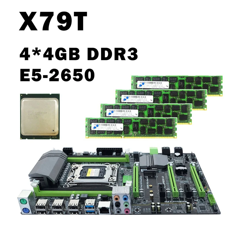 HOT X79 материнская плата LGA2011 комбо с E5 2650 CPU 4 канальный 16 Гб (4X4GB) DDR3 RAM 1333Mhz NVME M.2 SSD
