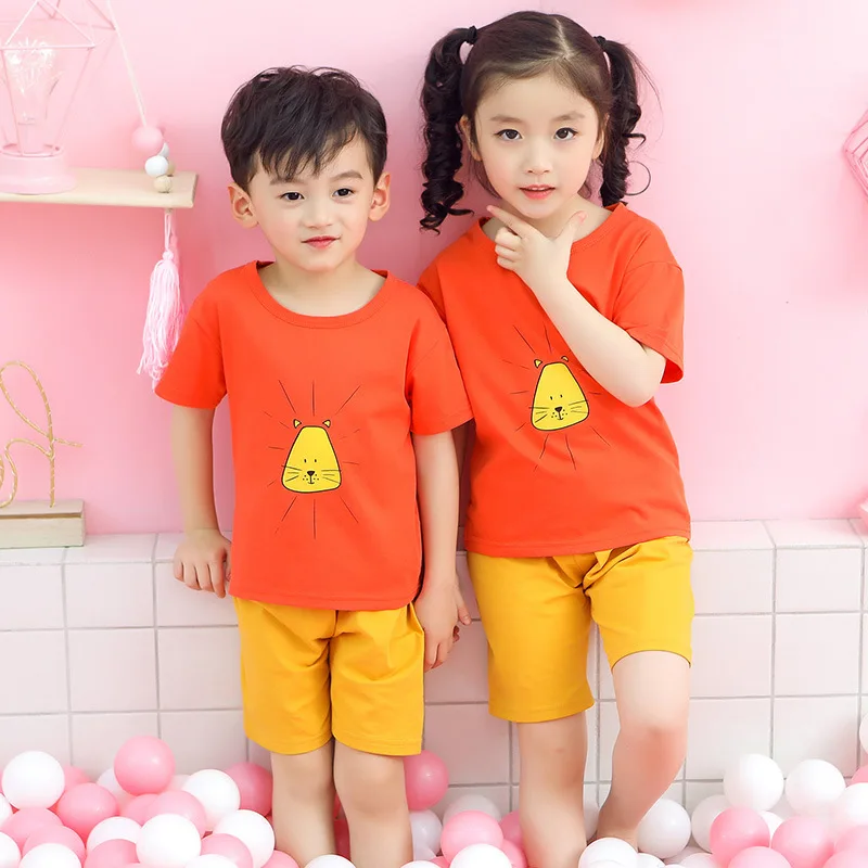 Новые пижамы для мальчиков и девочек одежда сна Детская Хлопковая с мультяшным