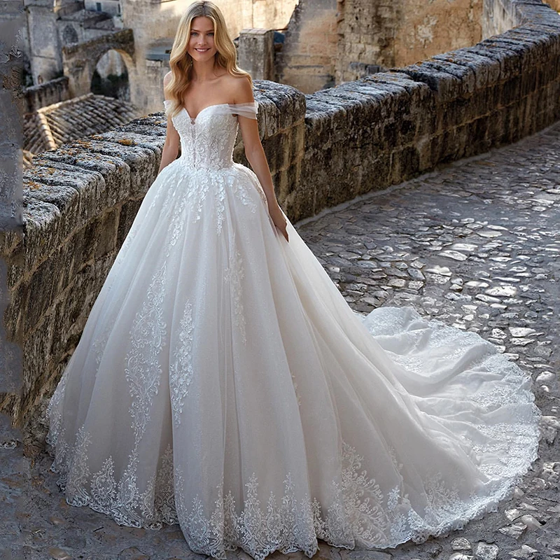 

Vestido de Noiva Renda Elegant Ball Gown Wedding Dresses Open Shoulder Lace Bride Dress Wedding Gowns Turkey 2021 Women