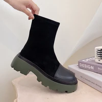 autumn woman soft suede sock boots 2021 chunky heels gothic shoes women platform black combat ankle sock boots