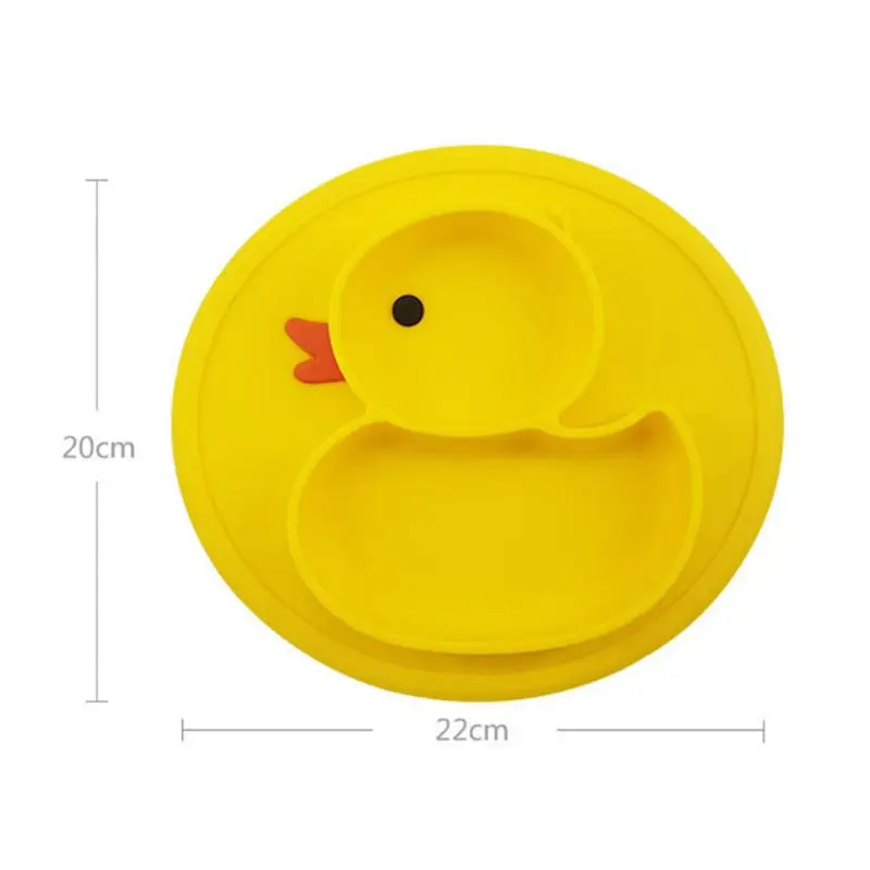 

Toddler Baby One-Piece Feeding Plate Cute Cartoon Animal Yellow Duck Food Grade Silicone Food Tray Dishes Suction Holder