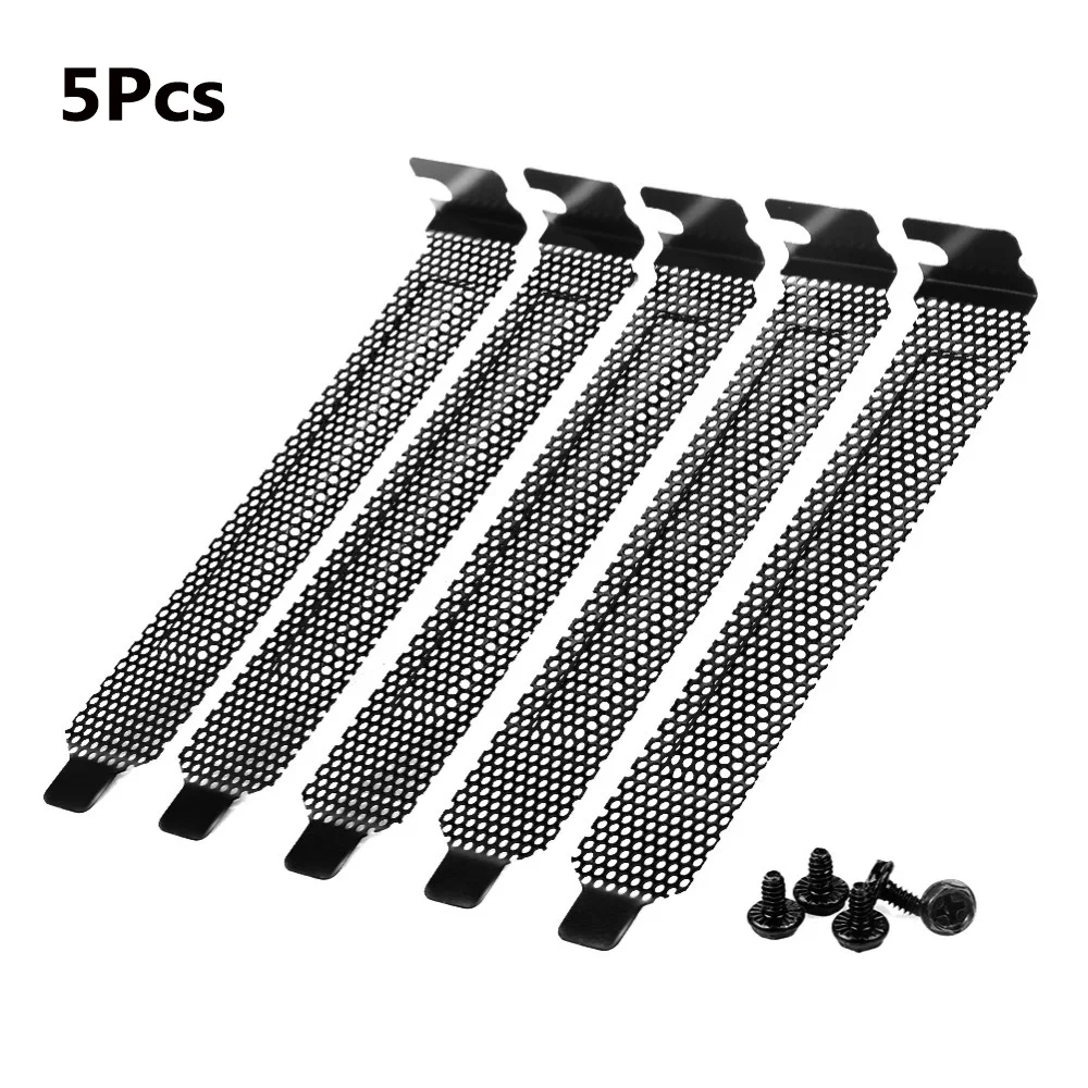 

5pcs PCI Slot Cover Heat Dissipation Dust Filter Plate Hard Steel Black Computer Case Vented Slot Covers Hole with Screw Parts