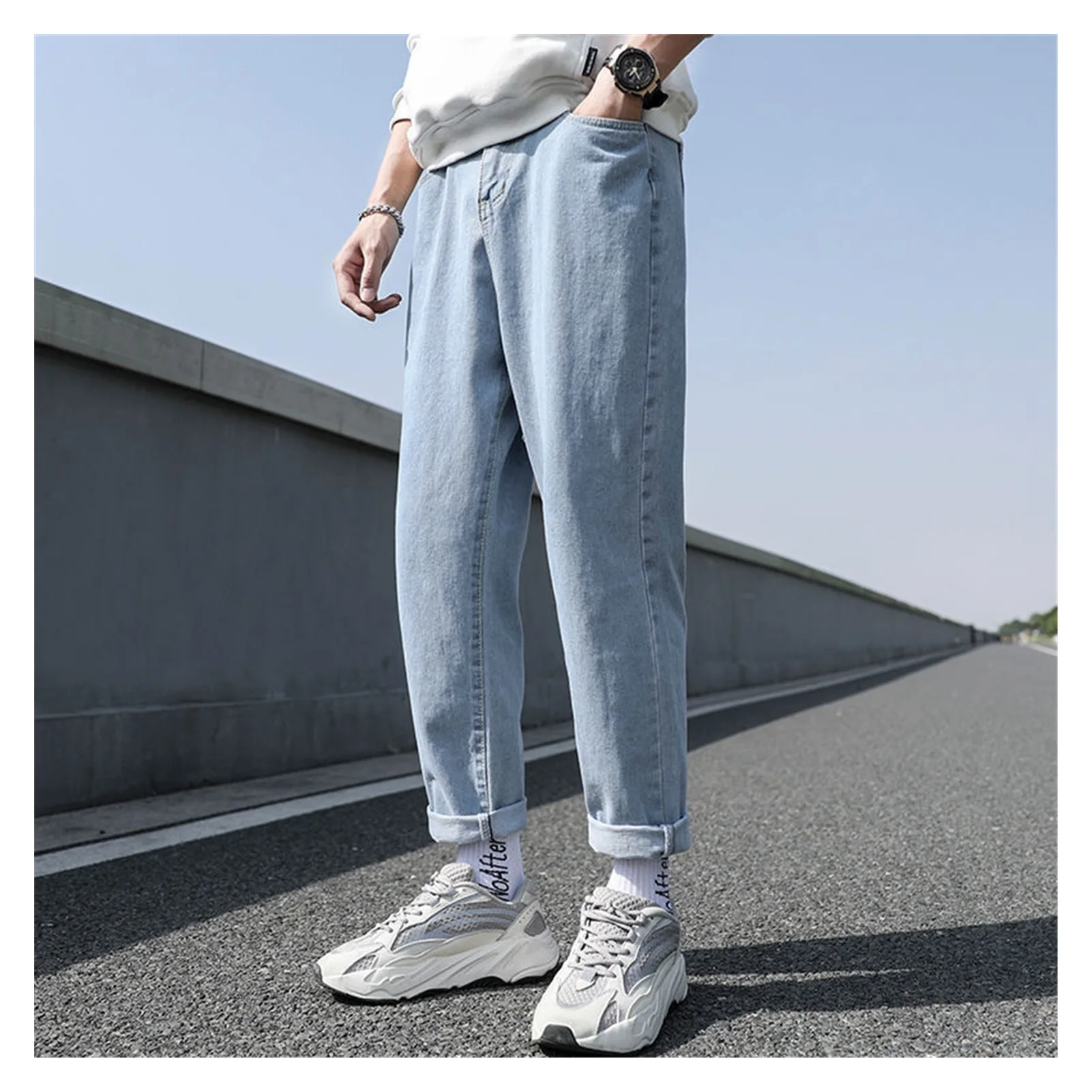 

2021NEW New Loose Men Jeans Male Trousers Simple Design High Quality Cozy All-match Students Daily Casual Straight Denim Pants