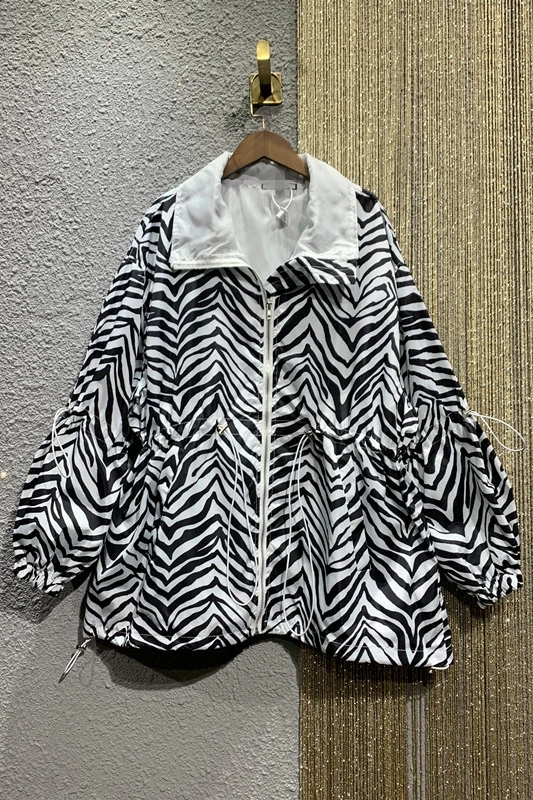 

Thin Zebra Stripe Coat Women's Clothing 2021 Spring and Summer New Stand Collar Loose Jacket Oversized Sun Protection Clothing