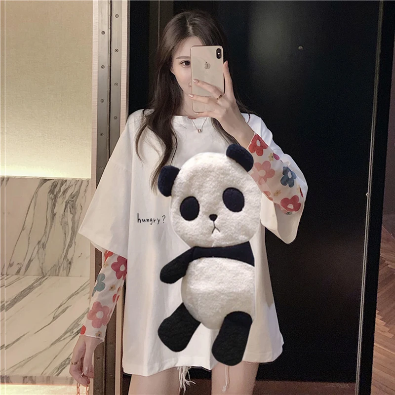 

Women Casual Loose Three-dimensional Panda Print Top Tee Summer Girls