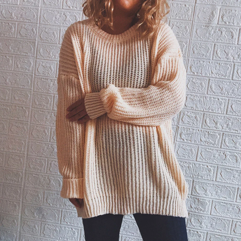 

Autumn New Ladies Tops Loose Casual Knit Pullover Long-sleeved Shirt Turtleneck Pullover Base Solid Color Sweater Christmas