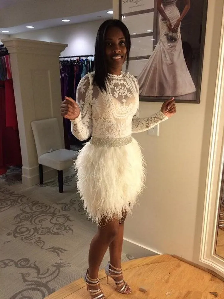 Иллюзия с длинным рукавом Короткие Выпускные коктейльные платья поясом со