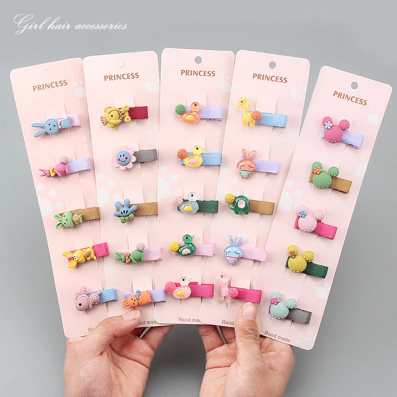 

New 5 PCS Cute Children Animal Fruit Hairpin Headdress Girls Lovely Hair Clip Cloth Bag Does Bangs Clip Fashion Hair Accessories
