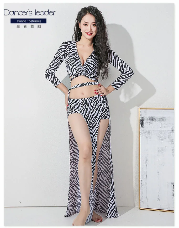 

Belly dance suit fashion zebra pattern 2pcs dance practice clothes female elegant sexy performance suit costume
