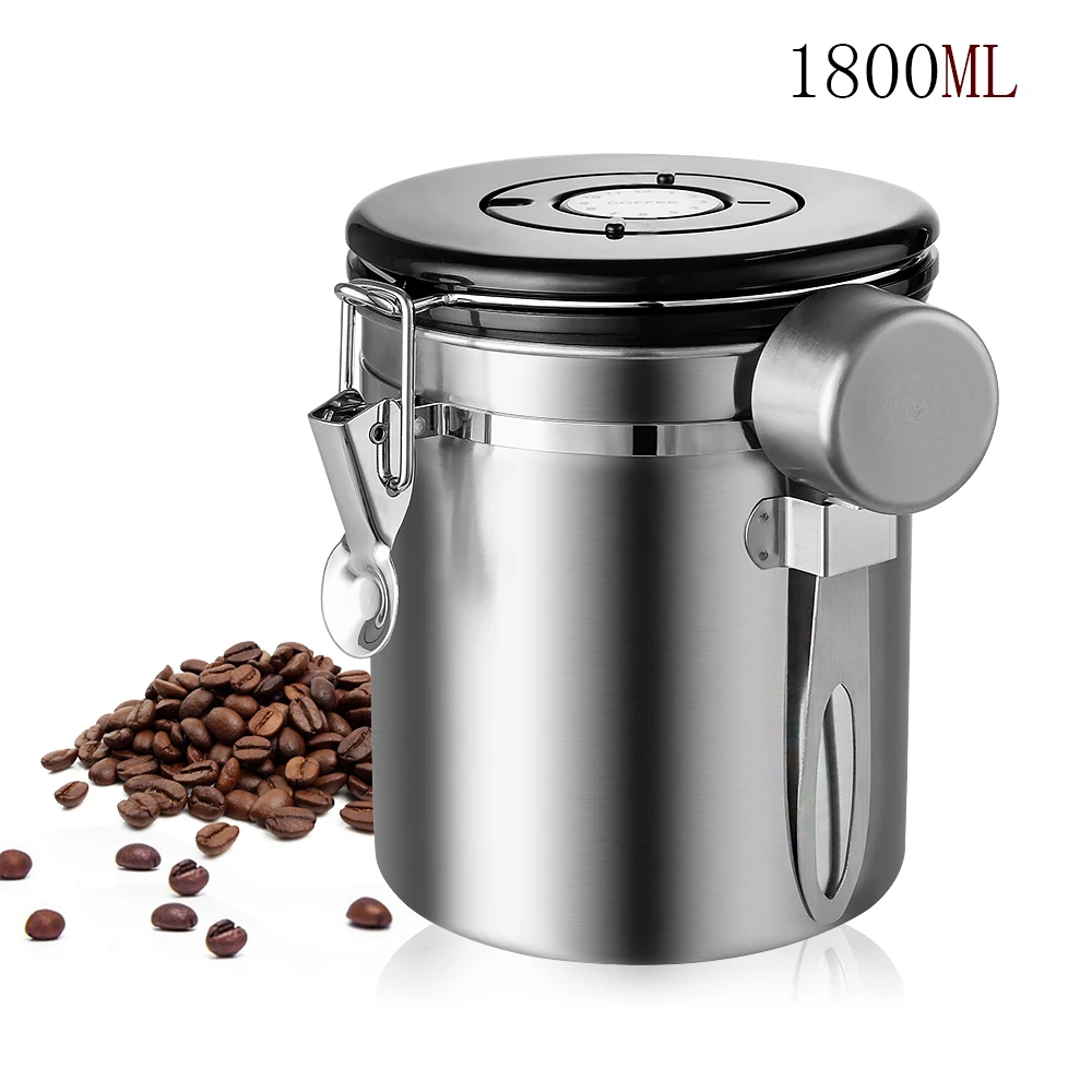1800ML 1.5L кофейная канистра с совок герметичный контейнер для кофе из нержавеющей стали комплект емкостей для хранения бобы и чай кофе - Цвет: 1800ML