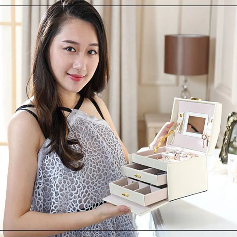 Органайзер для ювелирных украшений с выдвижным ящиком трехуровневая шкатулка