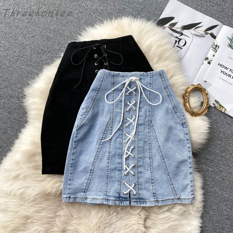 

Женская джинсовая юбка с завышенной талией, черная или синяя Повседневная облегающая юбка-мини из денима, лето 2021