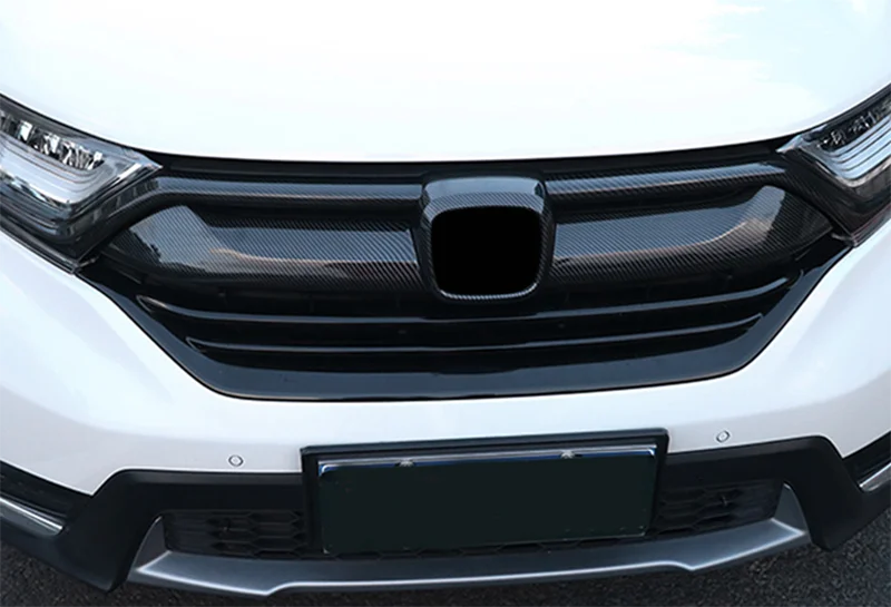 Carbon fiber look gloss black Front Bumper Grill Strip Trim Cover bars for Honda CRV CR-V CRV Tail door trim