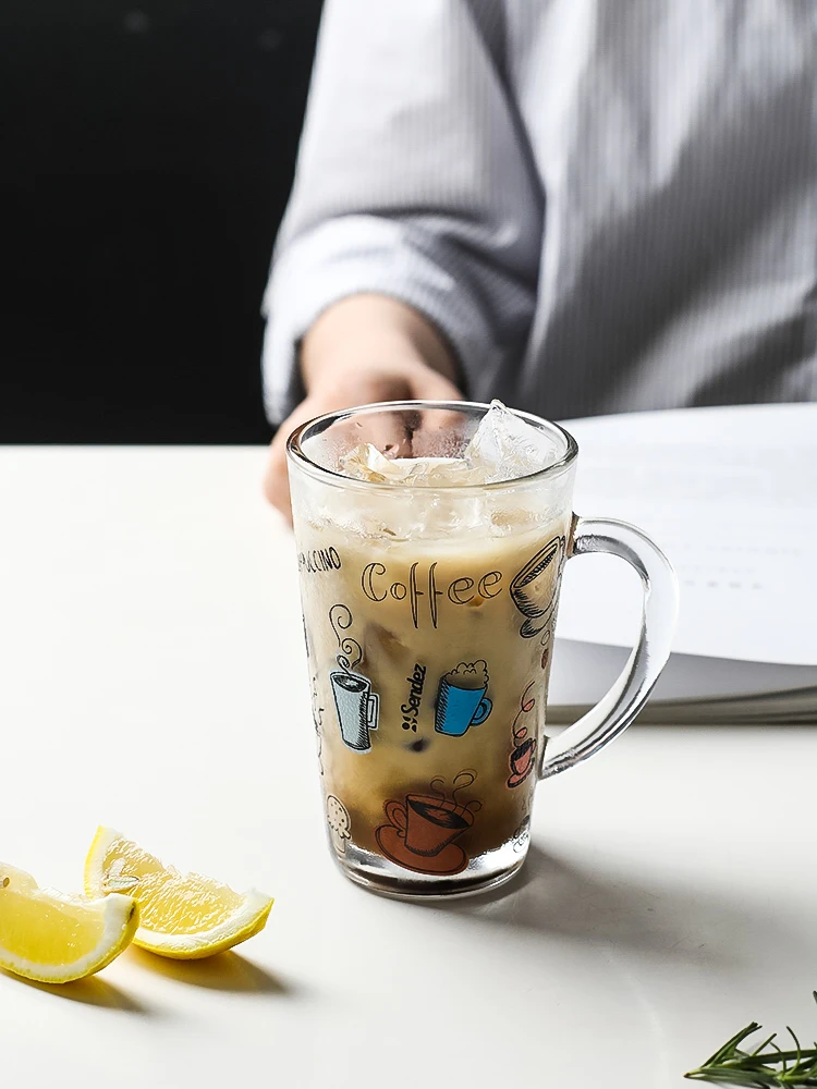 

Glass cup water cup with handle beer cup female household drinking cup drink cup creative personality trend glass bottle