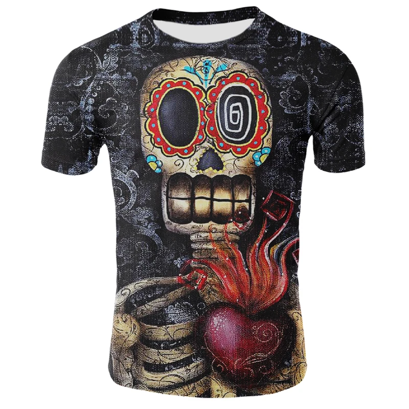 

2021 New Men's Summer Horror Skull Print Men's T-Shirt 3D T-Shirt Hip-Hop Casual Breathable T-Shirt Plus Size Short Sleeve