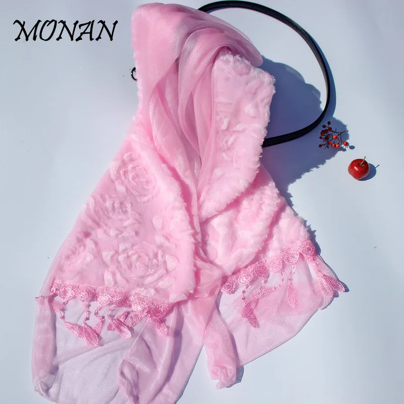 Женский зимний утепленный плюшевый шарф из искусственного кроличьего меха