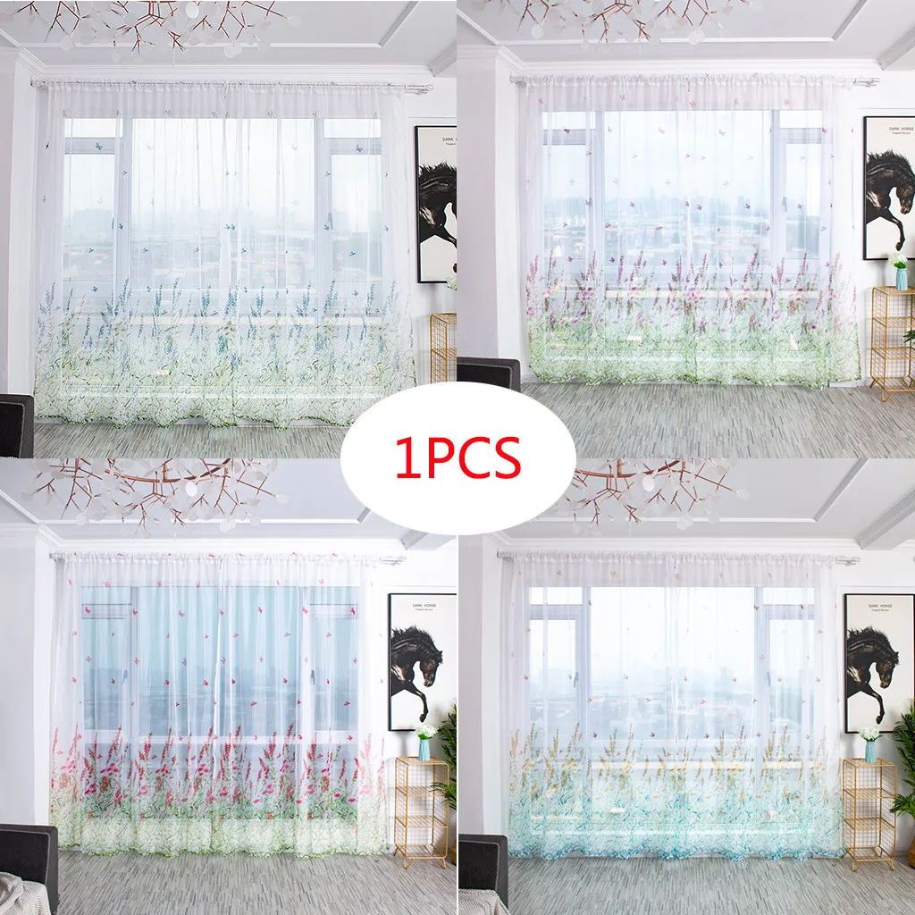 Занавеска в стиле кантри свежая занавеска с бабочками прозрачная Тюлевая на окно