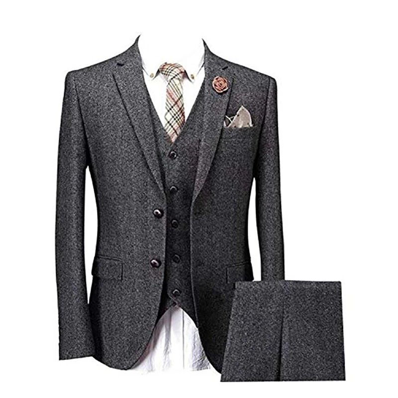 Для мужчин Slim Fit костюм комплект из 3 предметов классический Винтаж твида с узором