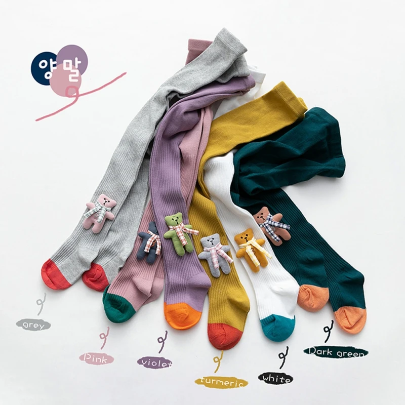 

Spring Autumn Baby Girls Tights Pantyhose Cartoon Bear One-piece Socks Cotton Drawstring Bottoming