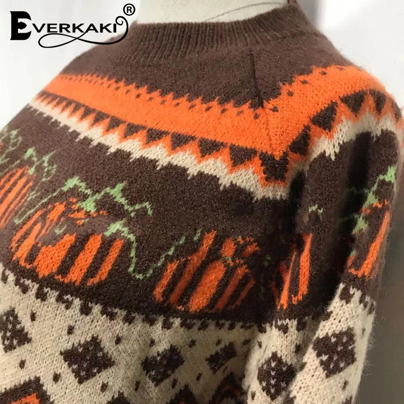 Женский рождественский джемпер Everkaki вязаный пуловер в стиле бохо с тыквой мягкий