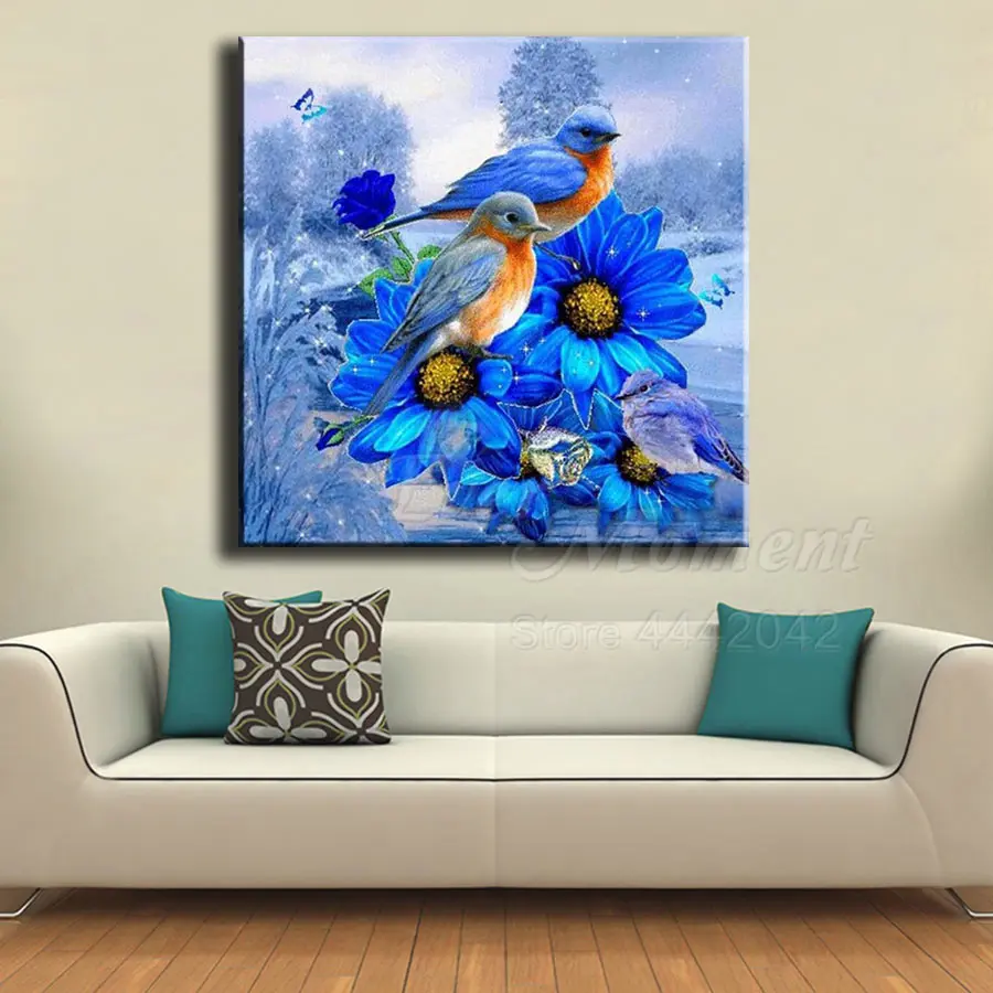 Когда нибудь момент алмазов картина ручной работы с голубыми цветами птица