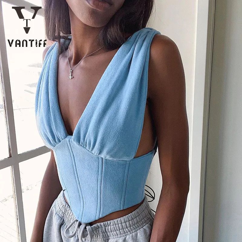 

Sexy Crop Tank Top Fashion New Waist Waistcoat Fashion Streetwear Summer Bodycon V-neck Backless Back Strap Vest for Female