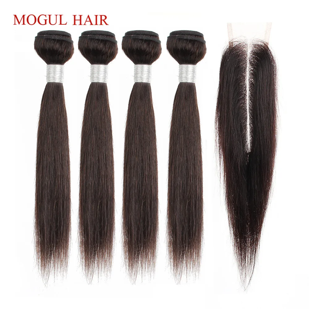 MOGUL волосы 50 г/шт. 4 пучка с 2x6 Ким К кружево Закрытие темно-коричневый бразильский прямой не Реми человеческие волосы Natual цвет 10-16 дюймов короткий Боб Стиль
