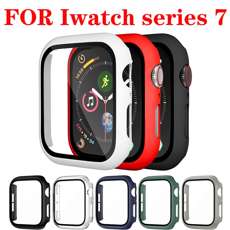 

Glass + Case For Apple Watch 45mm 41mm 44mm 40mm 42mm 38mm Cover bumper+Screen Protector for iwatch series 7 3 4 5 6 SE