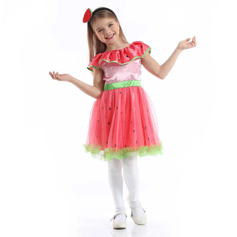 

Carnival Red Watermelon Pettiskirt Girl Child Dress Cosplay Multi-layer Mesh Skirt Cute Princess Dress Stage Performance Costume