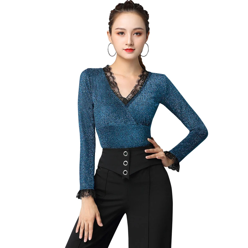

New Latin Dance Practice Tops For Women Adult Autumn/Winter New Modern National Standard Dance Shirt Rumba Dancewear