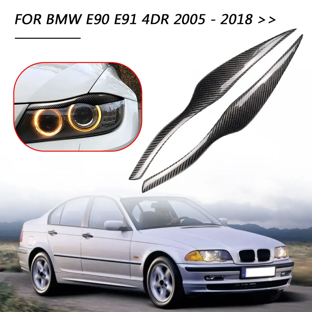 

Trim Decoration Carbon Fiber Headlamp Compression Black Headlight Eyebrow Eyelids Cover Molded for BMW E90 4DR
