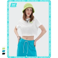 inflation summer casual solid crop tops women summer short sleeve t shirt 2021 trending o neck stretch crop tops lady 6016gs21